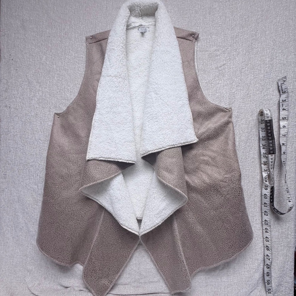 Tobi Womens Faux Shearling Lined Drape Vest Taupe Tan FOJ1509J9 Large